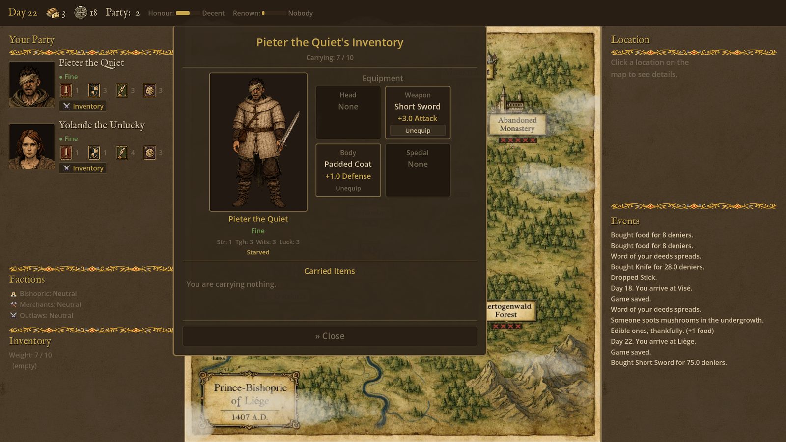Inventory screen